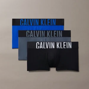 3 PACK BOXER UOMO CALVIN KLEIN IN MICROFIBRA NERO, GRIGIO E BLU CON ELASTICO NERO E MEGALOGO COLORATO