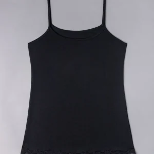 Canotta con spallina sottile e pizzo - NERO - 1432