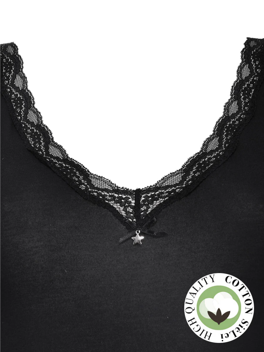 Body scollo a V con pizzo - NERO - 1448 - immagine 8