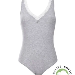 Body scollo a V con pizzo - GRIGIO MELANGE - 1448