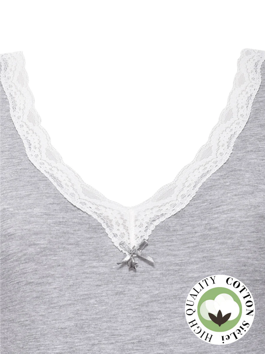 Body scollo a V con pizzo - GRIGIO MELANGE - 1448 - immagine 4