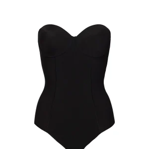 Body con coppe imbottite, ferretto, spalline removibili e taglio laser - NERO - 1842