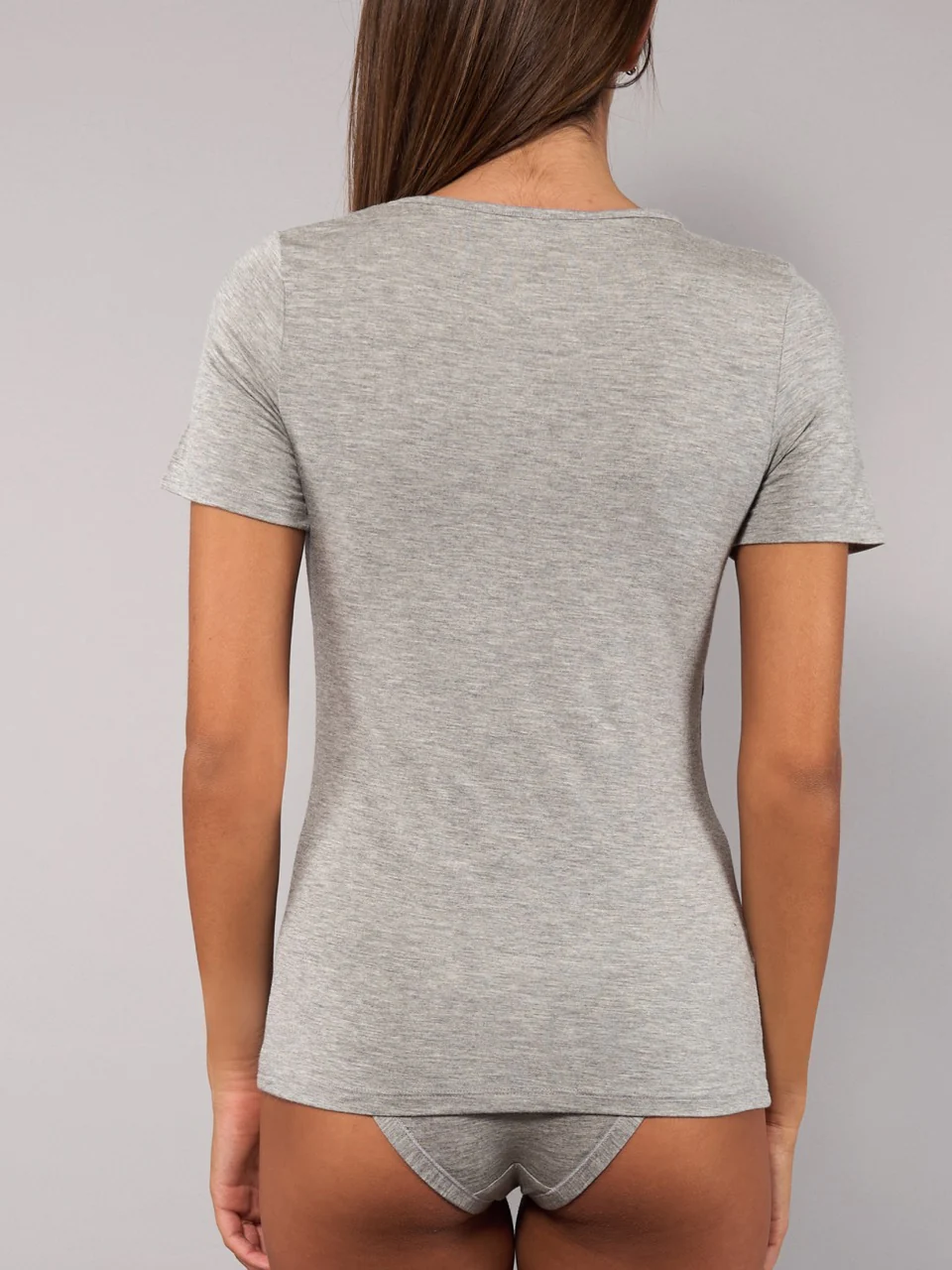 Maglia Manica Corta Scollo a V in Modal - GRIGIO MELANGE - 6008 - immagine 4