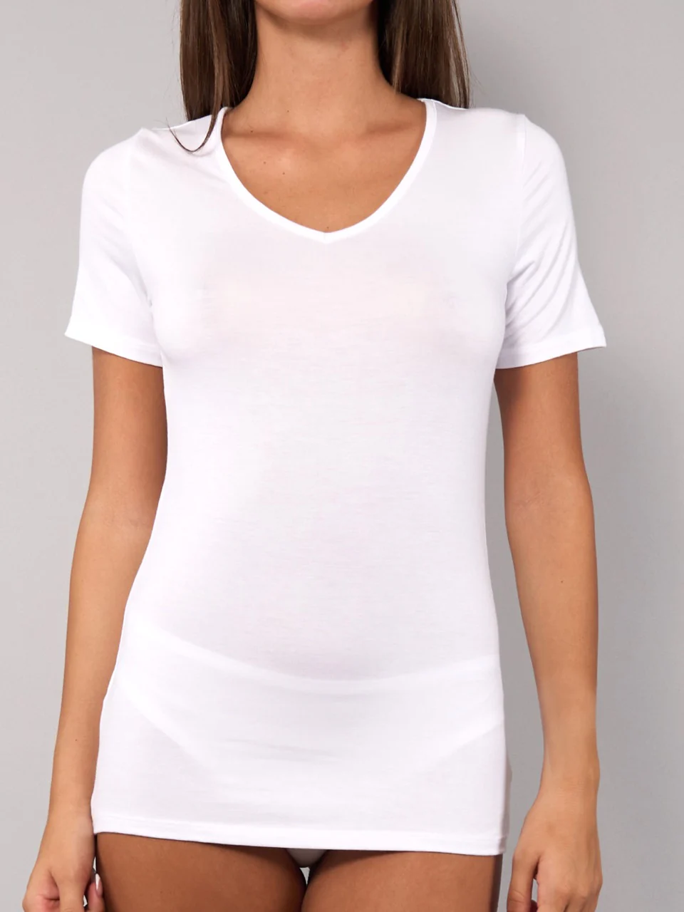 Maglia Manica Corta Scollo a V in Modal - MILK - 6008 - immagine 6