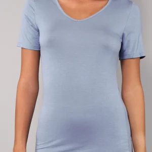 Maglia Manica Corta Scollo a V in Modal - DENIM - 6008