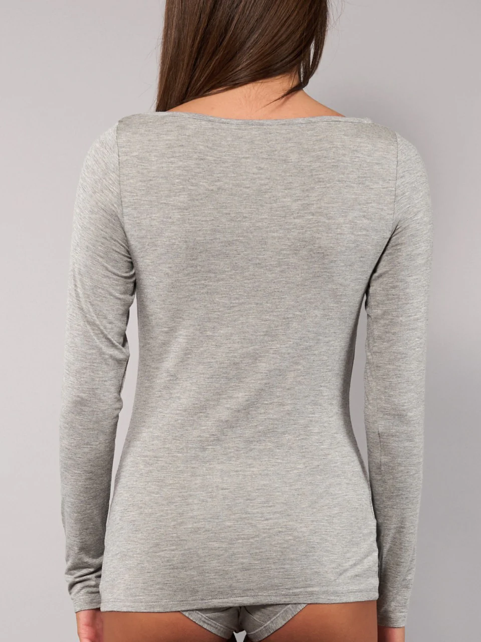 Maglia Manica Lunga Scollo a Barchetta in Modal - GRIGIO MELANGE - 6014 - immagine 6