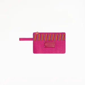 POCHETTE MARE 4GIVENESS IN RAFIA FUCSIA CON PERLINE