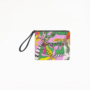 POCHETTE MARE 4GIVENESS IN CANVAS 21X17 NELLA FANTASIA A FIORI E LEOPARDATA