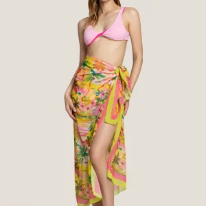 PAREO LUNGO DONNA 4GIVENESS A FANTASIA ROSA E FUCSIA CON FIORI E PALME