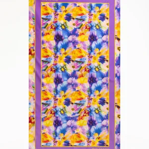 TELO MARE 4GIVENESS IN MICRIFIBRA FANTASIA FIORI SFOCATI AZZURRO, BLU E GIALLO