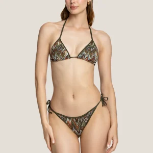 COSTUME DONNA 4GIVENESS A TRIANGOLO TESSUTO RICAMATO DAI COLORI CALDI E VERDE MILITARE CON PAILLETTES