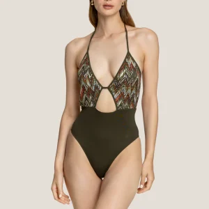 COSTUME DONNA 4GIVENESS INTERO VERDE MILITARE CON TESSUTO TRAFORATO E PAILLETTESS VEDO NON VEDO