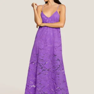 ABITO LUNGO 4GIVENESS IN PIZZO FLOREALE LILLA