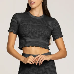 MAGLIA MANICHE CORTE DONNA 4GIVENESS TRAFORATA NERA