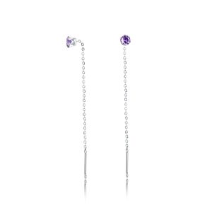 ORECCHINI SALISCENDI #BRAND ACCIAIO INOSSIDABILE COLOR ACCIAIO CON CRISTALLO COLORATO