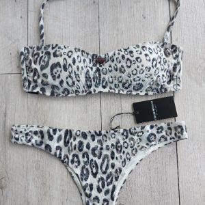 COSTUME ARMANI DONNA A FASCIA IMBOTTITA E BRASILIANA LEOPARDATO BASE CHIARA CON LUREX