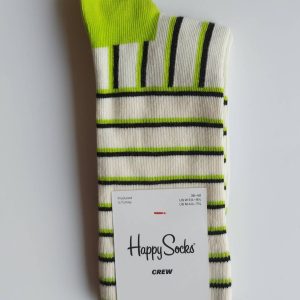 CALZINI HAPPY SOCKS A RIGHE BIANCO, NERO E VERDE FLUO