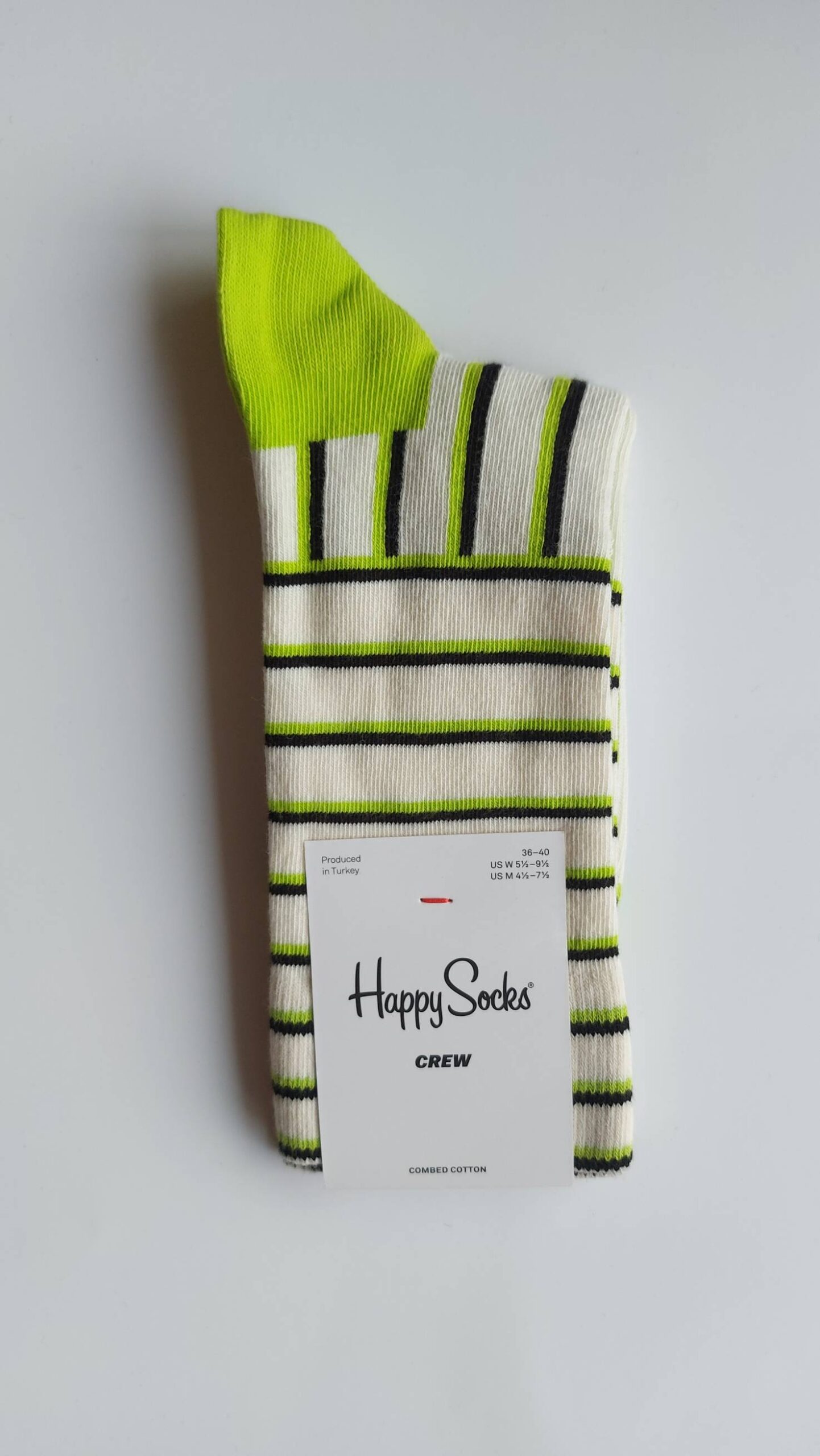 CALZINI HAPPY SOCKS A RIGHE BIANCO, NERO E VERDE FLUO - immagine 2