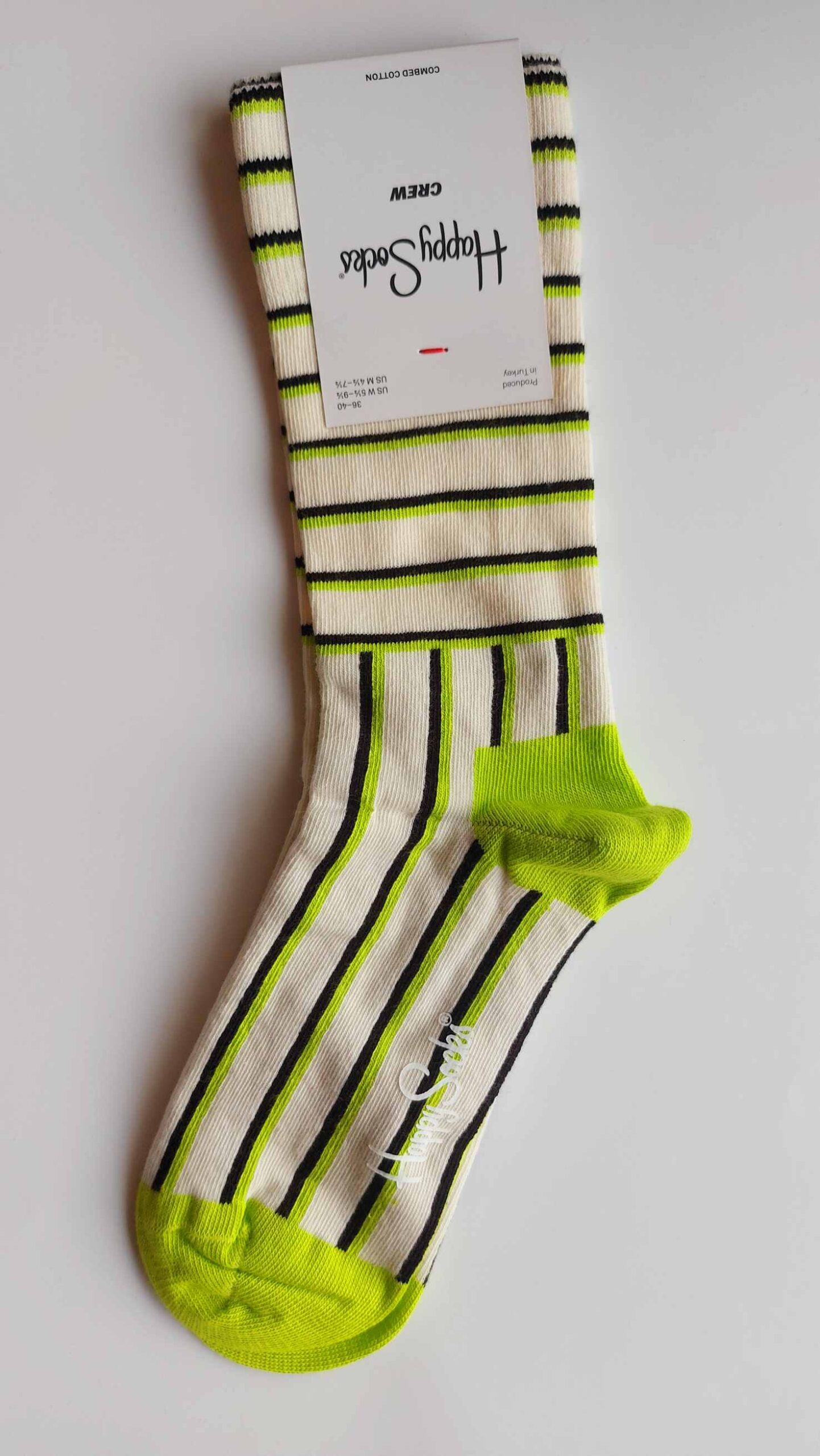 CALZINI HAPPY SOCKS A RIGHE BIANCO, NERO E VERDE FLUO - immagine 3