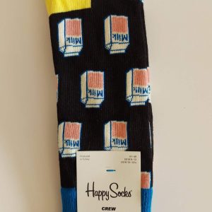 CALZINO HAPPY SOCKS BASE NERA CON CARTONI DI LATTE