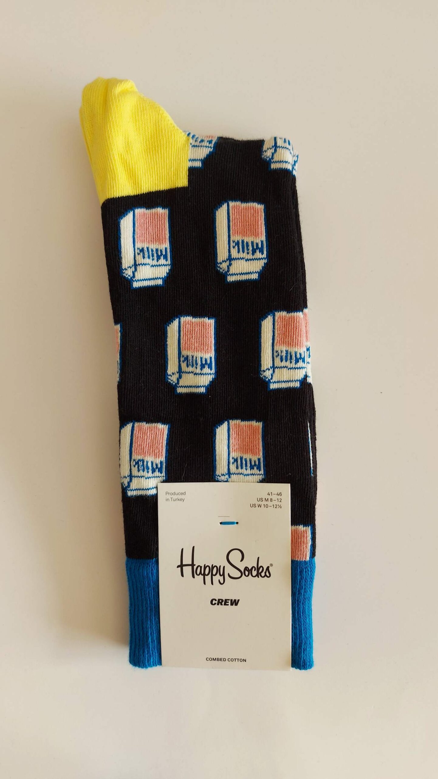 CALZINO HAPPY SOCKS BASE NERA CON CARTONI DI LATTE - immagine 2