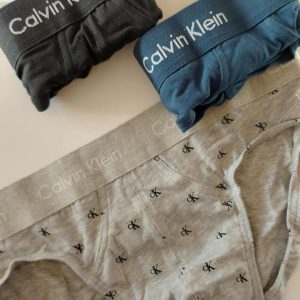 3 PACK SLIP UOMO CALVIN KLEIN IN COTONE NERO, BLU E GRIGIO CON PICCOLI LOGHI