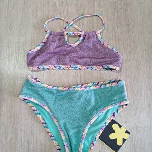 COSTUME BIMBA EFFEK TOP E SLIP IN LUREX LILLA ED AZZURRO