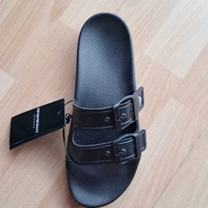 CIABATTA MARE DONNA EMPORIO ARMANI NERA CON DOPPIA FASCETTA LOGATA