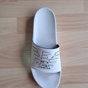 CIABATTA UOMO EMPORIO ARMANI BIANCA CON LOGO CON CONTORNI NERI