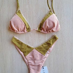 COSTUME DONNA ME FUI TRIANGOLO LUREX ROSA CIPRIA E VERDE MILITARE