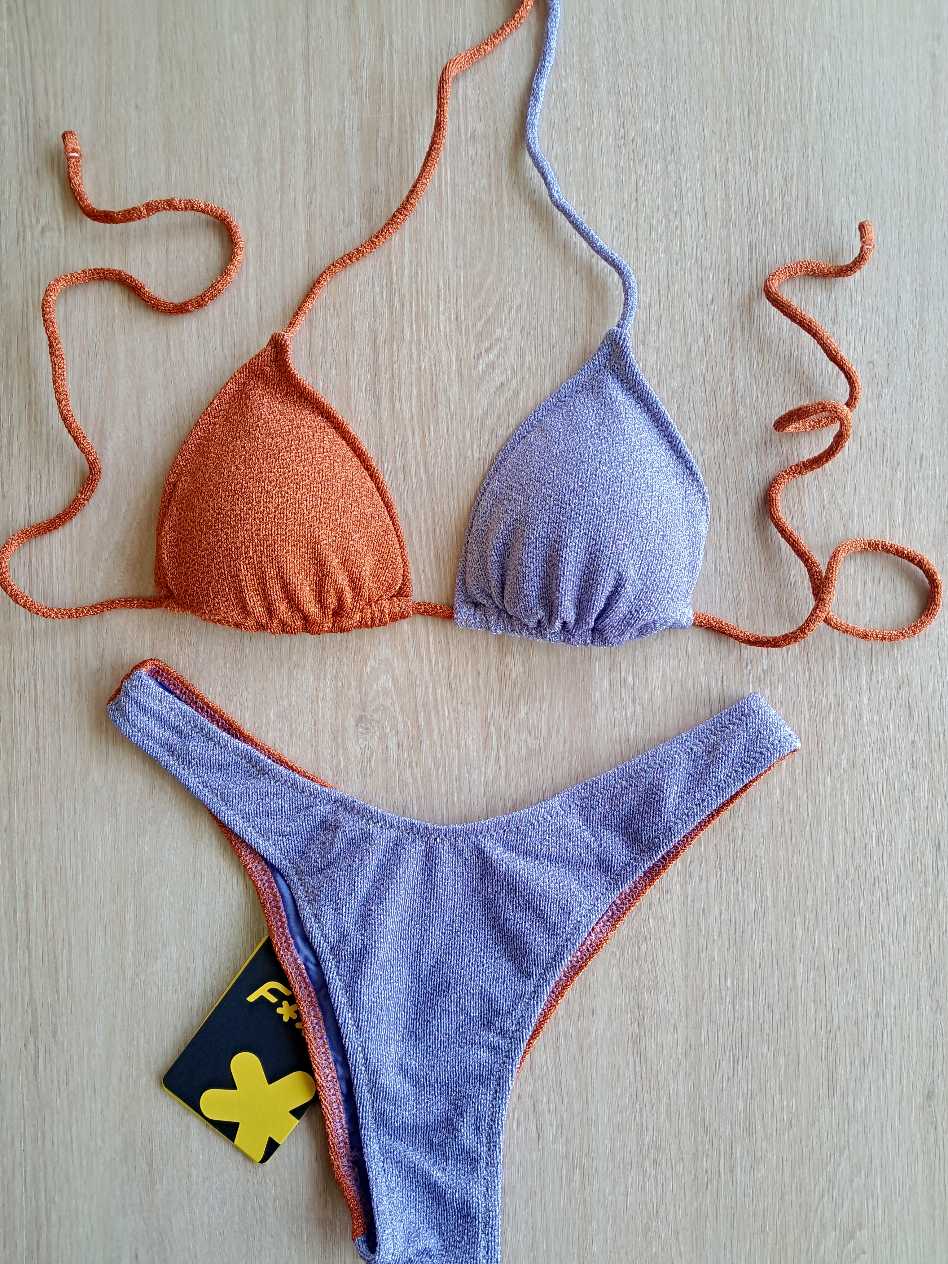 COSTUME DONNA EFFEK TRIANGOLO LUREX LILLA E RUGGINE - immagine 2