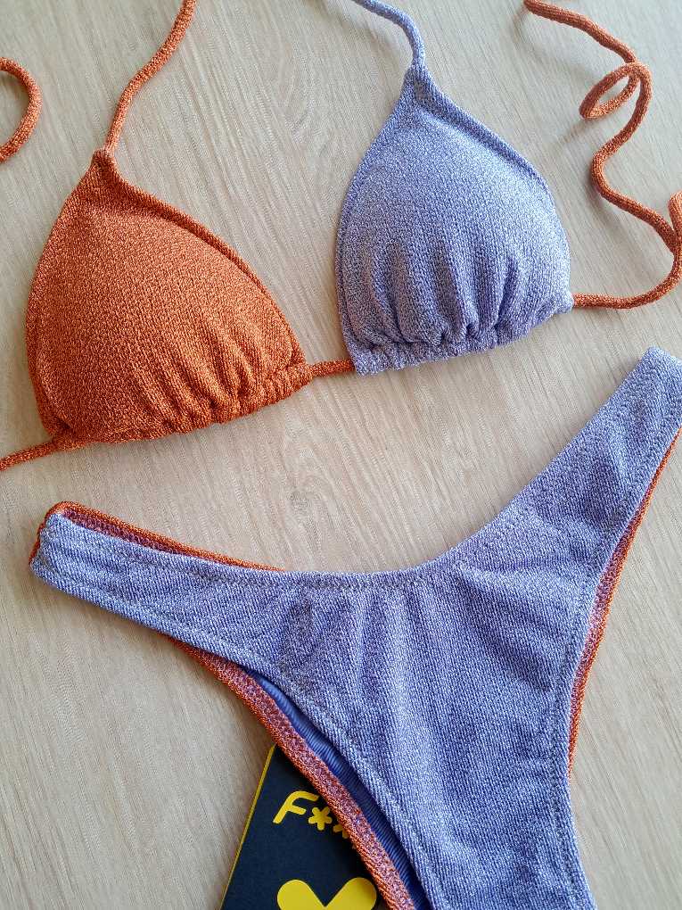 COSTUME DONNA EFFEK TRIANGOLO LUREX LILLA E RUGGINE - immagine 3