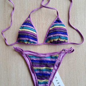 COSTUME DONNA ME FUI TRIANGOLO TESSUTO LAVORATO A RIGHE LILL, VIOLA E VERDE