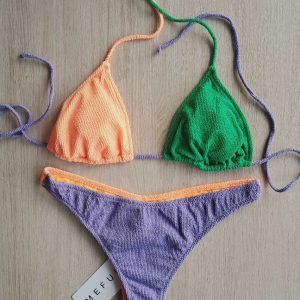 COSTUME DONNA ME FUI TRIANGOLO TESSUTO A COSTINE VERDE, LILLA E ARANCIO