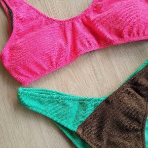 COSTUME DONNA ME FUI TOP TESSUTO A COSTINE VERDE ACQUA, FUCSIA E MARRONE