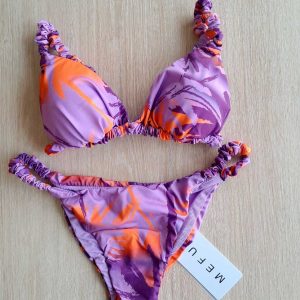 COSTUME DONNA ME FUI TRIANGOLO CLASSICA BRETELLINA ARRICCIATA LILLA E FANTASIA VIOLA E ARANCIO