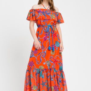 Abito Lungo Twinset in Georgette con Stampa Conchiglie