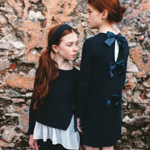 ABITO CON FIOCCHETTI IN RASO BLU