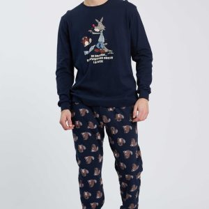 PIGIAMA UOMO HAPPY PEOPLE “SE SORRIDI TI SORRIDONO ANCHE I DENTI” BLU CON PANTALONI STAMPATI