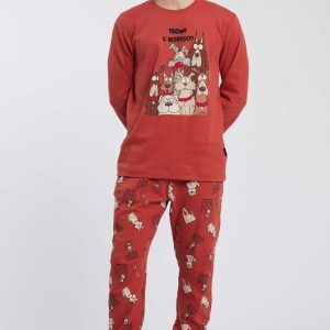 PIGIAMA UOMO HAPPY PEOPLE “TROVA L’INTRUSO” COLOR MATTONE CON PANTALONE STAMPATO