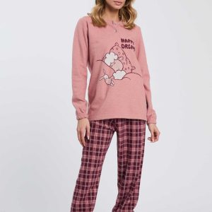 PIGIAMA DONNA A SERAFINO IN PILE LEGGERO “SLEEPING IS MY TALENT” ROSA E VIOLA