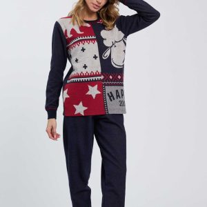 PIGIAMA DONNA PRENATALE CALDO NEL COLORI DEL BLU E ROSSO