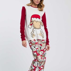 PIGIAMA DONNA HAPPY PEOPLE NATALIZIO BIANCO E ROSSO CON STAMPE NATALIZIE