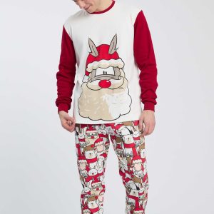 PIGIAMA UOMO HAPPY PEOPLE NATALIZIO ROSSO E BIANCO CON STAMPE NATALIZIE