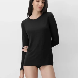 MAGLIA IN MORBIDISSIMO COTONE MODAL NERO CON DETTAGLI IN TULLE