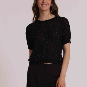 Maglia a Mezze Maniche Full Paillettes in Viscosa – Nero – Mimì Muà Firenze