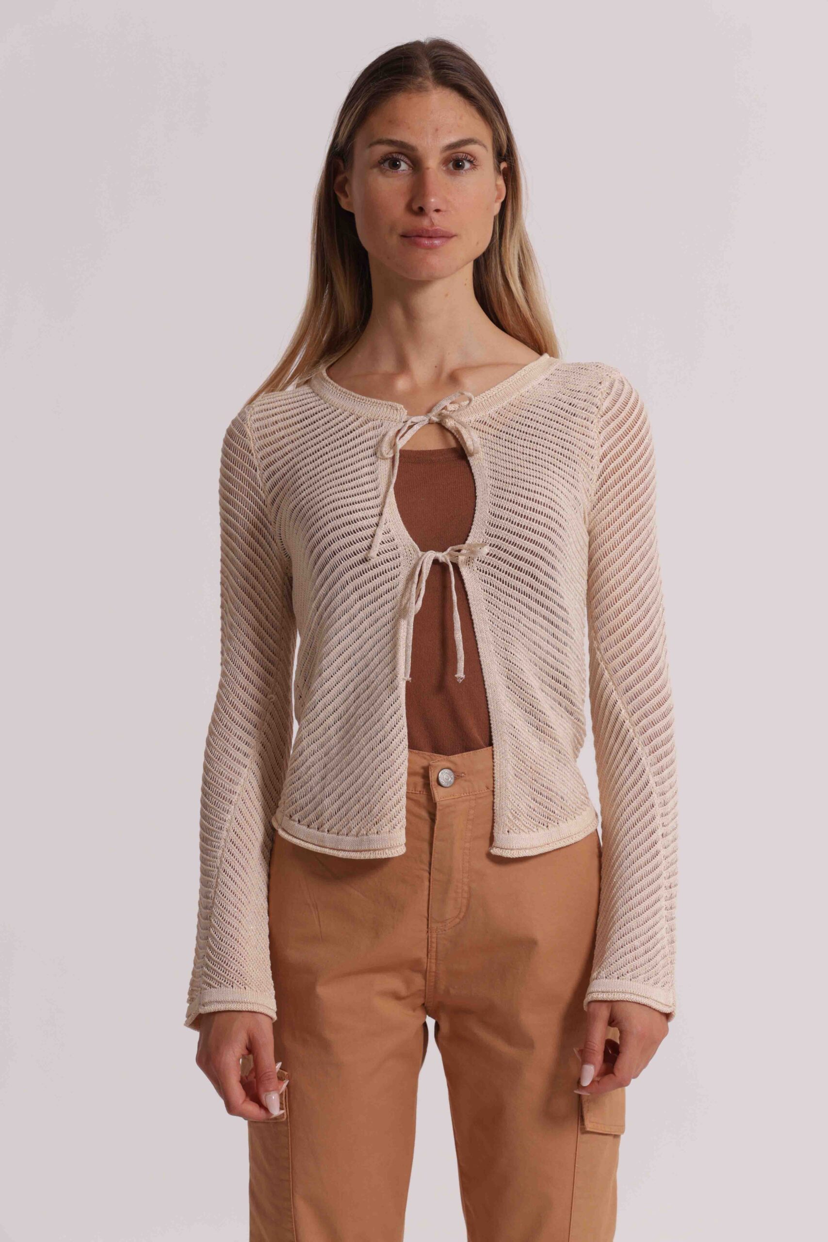 Cardigan crochet rosa Mimì Muà Firenze con fiocchi - immagine 5