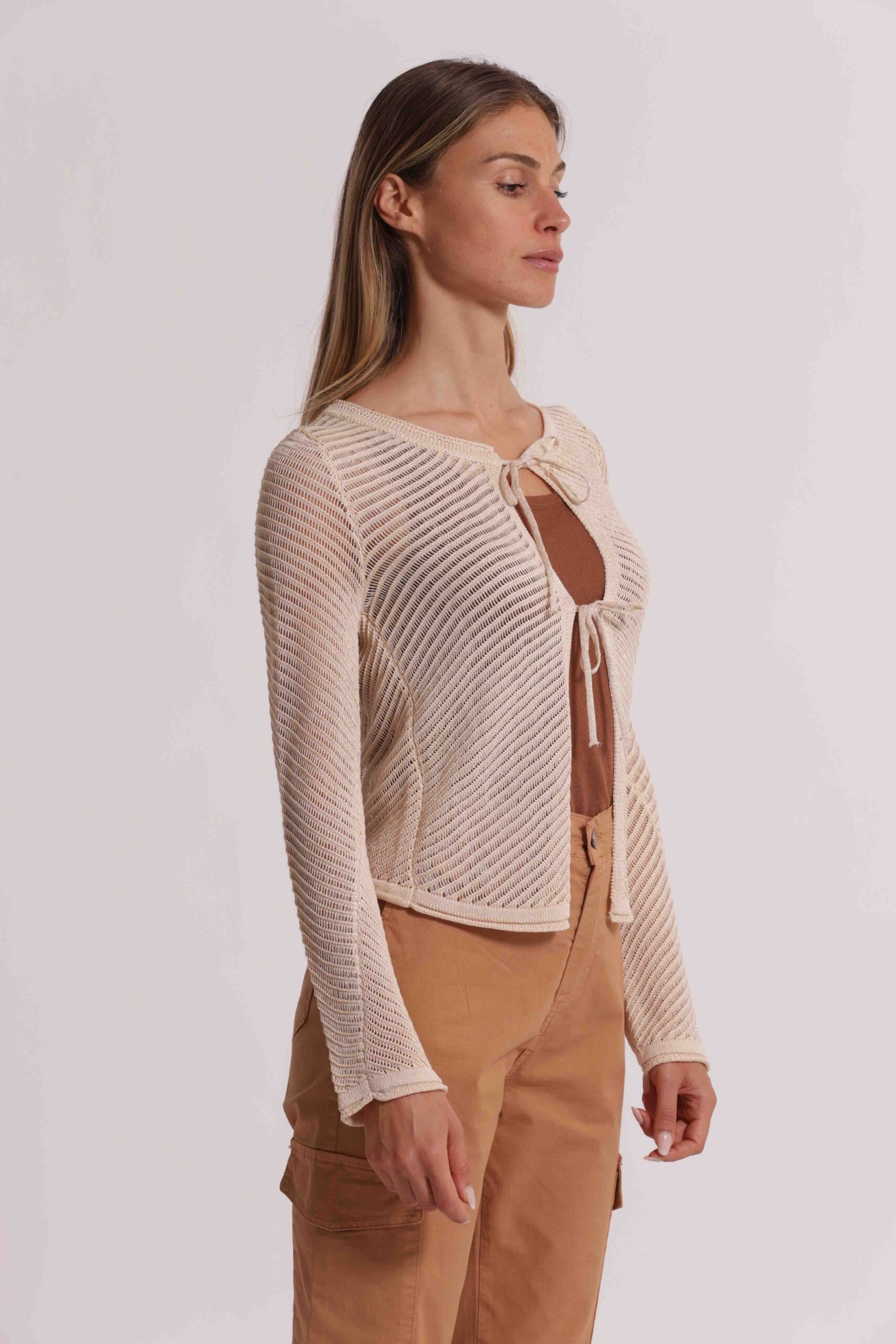 Cardigan crochet rosa Mimì Muà Firenze con fiocchi - immagine 6