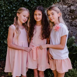 ABITO IN GARZA ROSA CON FIOCCO SUL RETRO