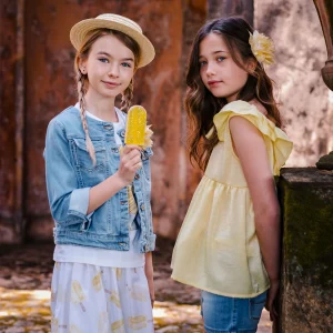 TOP IN MANO SETA GIALLO